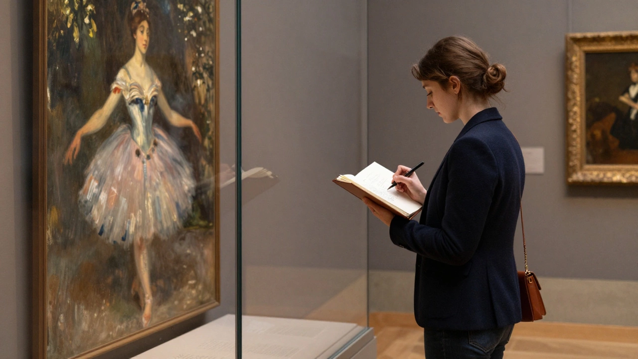 A woman sketching a Degas painting in the Musée d’Orsay, lost in quiet contemplation.